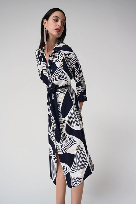 Joseph Ribkoff Vanilla/Multi Geometric Print Midi Shirt Dress 261257