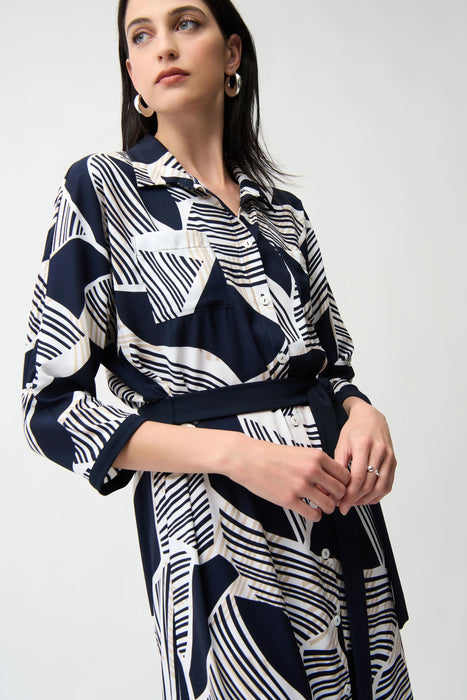 Joseph Ribkoff Vanilla/Multi Geometric Print Midi Shirt Dress 261257