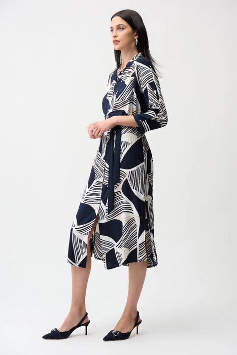 Joseph Ribkoff Vanilla/Multi Geometric Print Midi Shirt Dress 261257