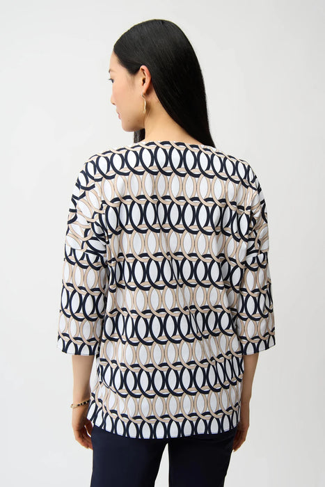 Joseph Ribkoff Vanilla/Multi Geometric Print V-Neck Tunic Top 261203