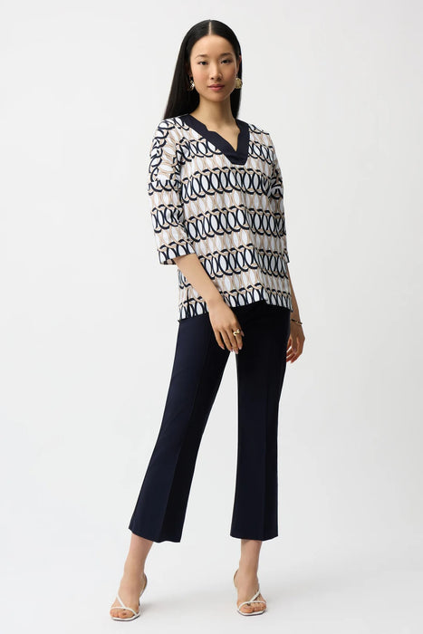 Joseph Ribkoff Vanilla/Multi Geometric Print V-Neck Tunic Top 261203