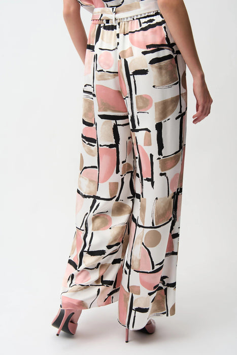 Joseph Ribkoff Vanilla/Multi Geometric Satin Wide Leg Pants 261198
