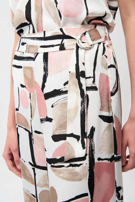 Joseph Ribkoff Vanilla/Multi Geometric Satin Wide Leg Pants 261198