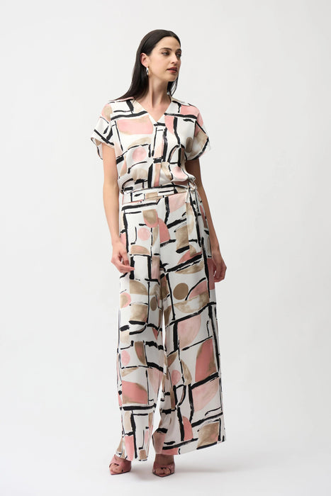 Joseph Ribkoff Vanilla/Multi Geometric Satin Wide Leg Pants 261198