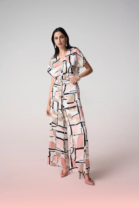 Joseph Ribkoff Vanilla/Multi Geometric Satin Wide Leg Pants 261198