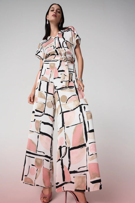 Joseph Ribkoff Vanilla/Multi Geometric Satin Wide Leg Pants 261198