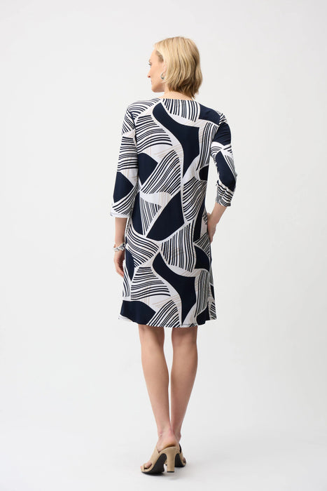 Joseph Ribkoff Vanilla/Multi Geometric Stripe Shift Dress 261046