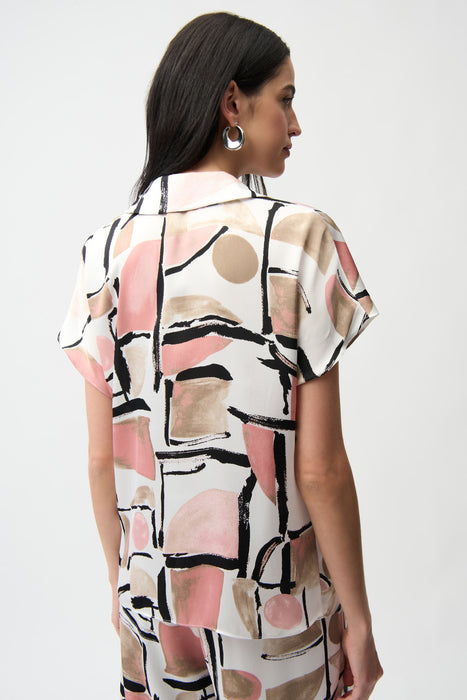 Joseph Ribkoff Vanilla/Multi Geometric V-Neck Satin Top 261308