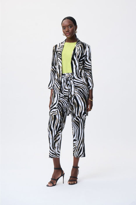 Joseph Ribkoff Vanilla/Multi Open Front Zebra Print 3/4 Sleeves Notch Collared Blazer Jacket 231139