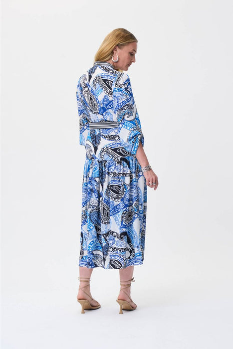 Joseph Ribkoff Vanilla/Multi Paisley Print Belted Button-Down Midi Dress 231100