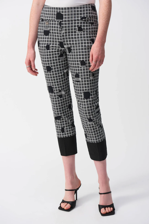 Joseph Ribkoff 251210 Vanilla/Multi Plaid and Dot Print Cropped Pants