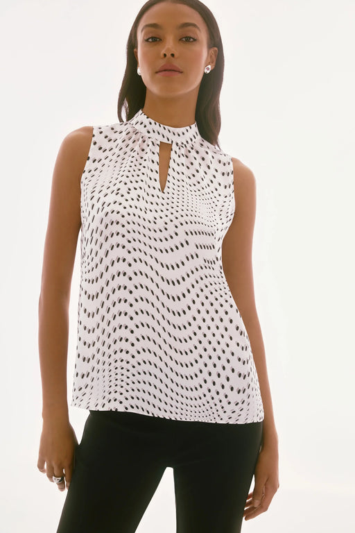 Joseph Ribkoff Style 251749 Vanilla/Multi Polka Dot Keyhole Neck Sleeveless Top