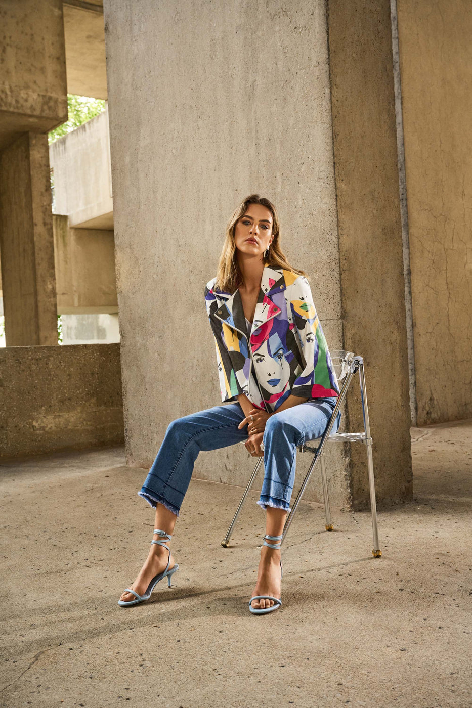 Joseph Ribkoff Vanilla/Multi Butterfly Print Trapeze Jacket Style 242106 main image 0
