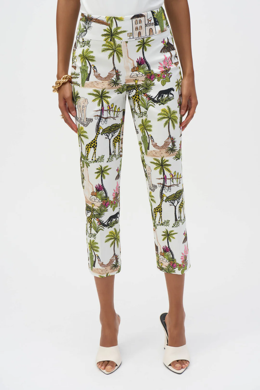 Joseph Ribkoff 252232 Vanilla/Multi Printed Pull On Straight Cropped Pants