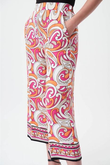 Joseph Ribkoff Vanilla/Multi Retro Paisley Print Cropped Wide-Leg Pants 232044