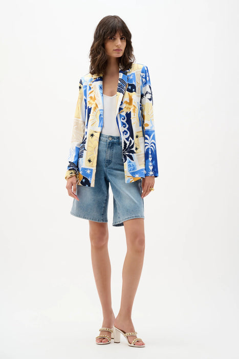 Joseph Ribkoff Vanilla/Multi Silky Knit Tropical Print Fitted Blazer 262232