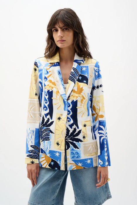 Joseph Ribkoff Vanilla/Multi Silky Knit Tropical Print Fitted Blazer 262232
