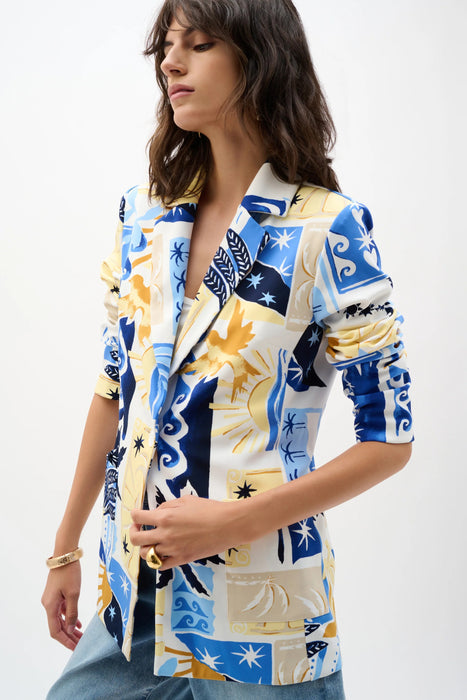 Joseph Ribkoff Vanilla/Multi Silky Knit Tropical Print Fitted Blazer 262232