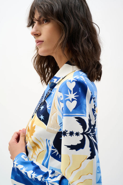 Joseph Ribkoff Vanilla/Multi Silky Knit Tropical Print Fitted Blazer 262232