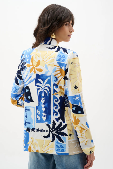 Joseph Ribkoff Vanilla/Multi Silky Knit Tropical Print Fitted Blazer 262232