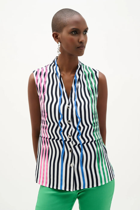 Joseph Ribkoff Vanilla/Multi Striped V-Neck Sleeveless Blouse 262241