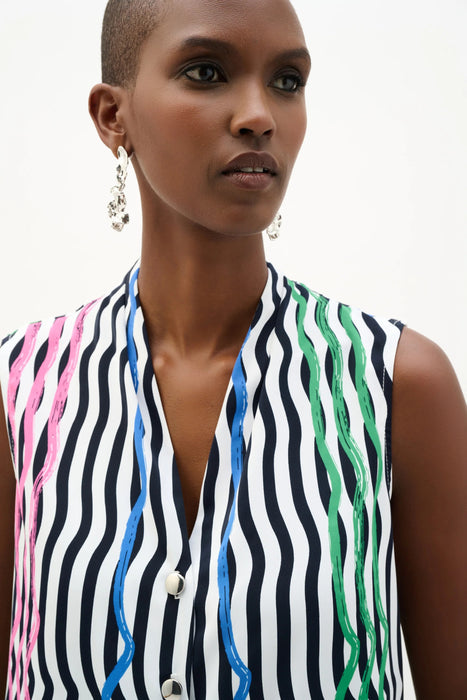 Joseph Ribkoff Vanilla/Multi Striped V-Neck Sleeveless Blouse 262241