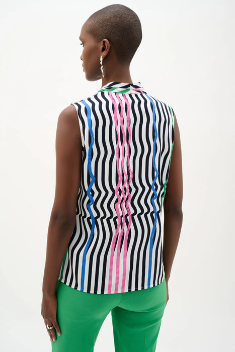 Joseph Ribkoff Vanilla/Multi Striped V-Neck Sleeveless Blouse 262241