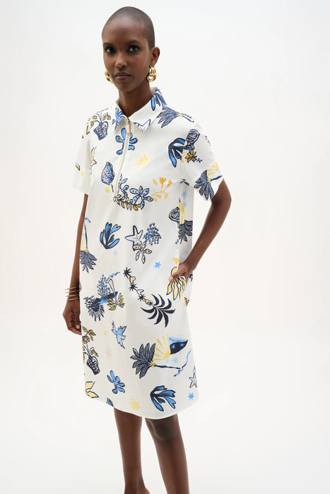 Joseph Ribkoff Vanilla/Multi Tropical Print A-Line Shirt Dress 262139