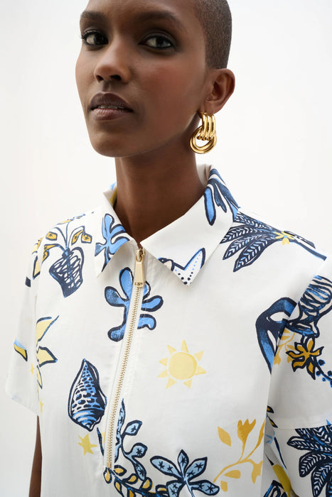 Joseph Ribkoff Vanilla/Multi Tropical Print A-Line Shirt Dress 262139