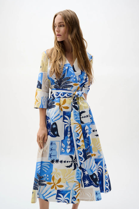 Joseph Ribkoff Vanilla/Multi Tropical A-Line Wrap Dress 262225