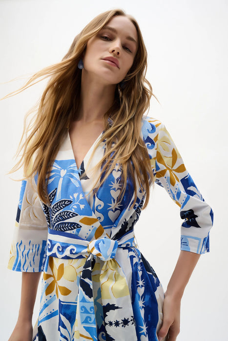 Joseph Ribkoff Vanilla/Multi Tropical A-Line Wrap Dress 262225