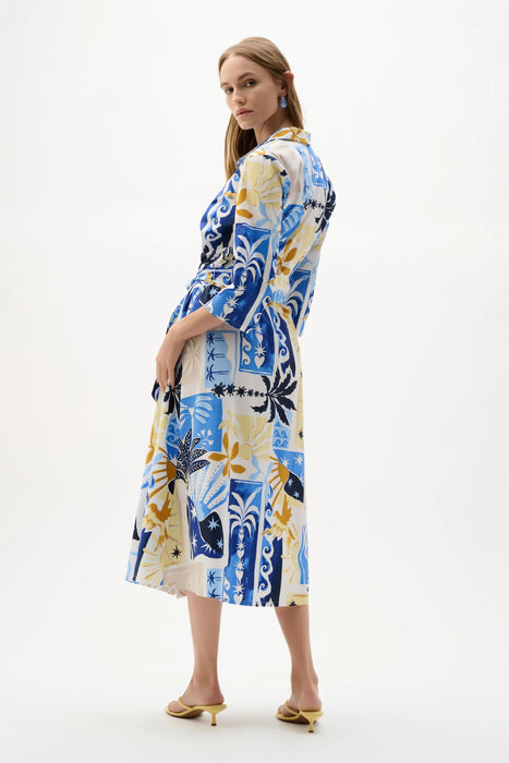 Joseph Ribkoff Vanilla/Multi Tropical A-Line Wrap Dress 262225