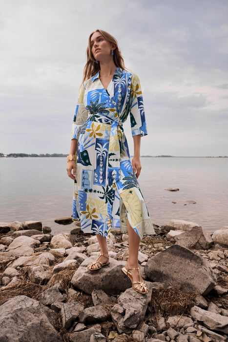 Joseph Ribkoff Vanilla/Multi Tropical A-Line Wrap Dress 262225