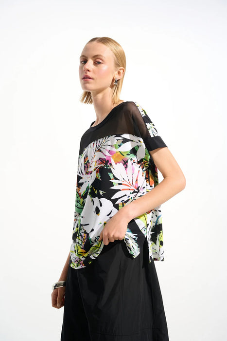 Joseph Ribkoff 261643 Vanilla/Multi Tropical Print Crew Neck Short Sleeve Top