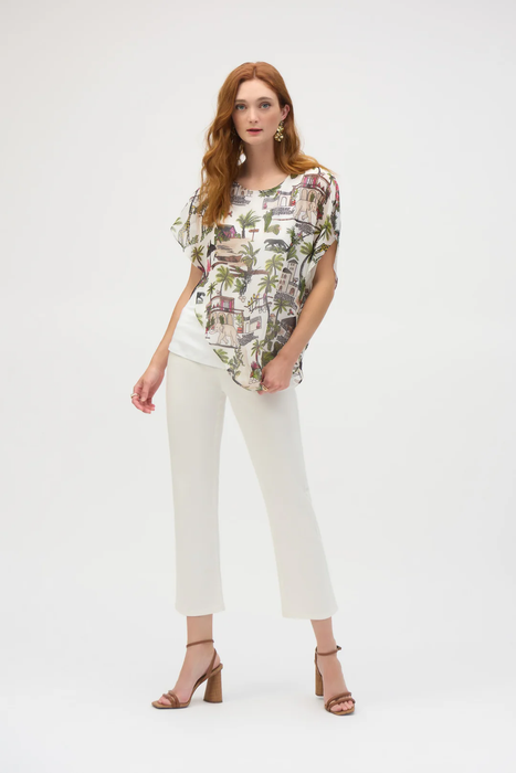 Joseph Ribkoff Vanilla/Multi Tropical Print Poncho Style Top 252228