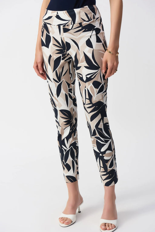 Joseph Ribkoff Style 251001 Vanilla/Multi Tropical Print Slim Cropped Pants
