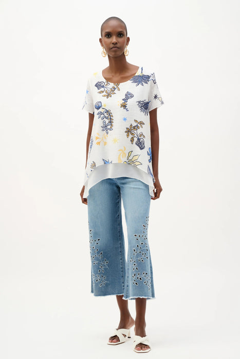 Joseph Ribkoff Vanilla/Multi Tropical Print Layered Tunic Top 262204