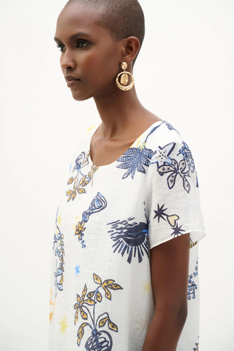 Joseph Ribkoff Vanilla/Multi Tropical Print Layered Tunic Top 262204