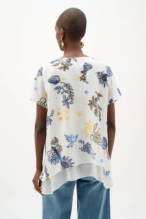 Joseph Ribkoff Vanilla/Multi Tropical Print Layered Tunic Top 262204