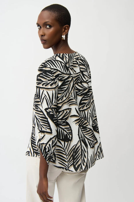 Joseph Ribkoff Vanilla/Multi Tropical Print Keyhole Neck Top 261207