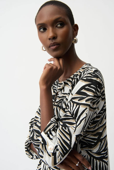 Joseph Ribkoff Vanilla/Multi Tropical Print Keyhole Neck Top 261207