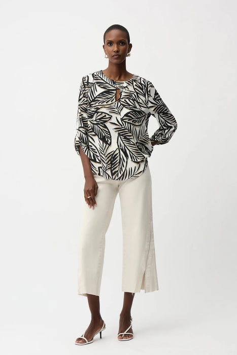 Joseph Ribkoff Vanilla/Multi Tropical Print Keyhole Neck Top 261207
