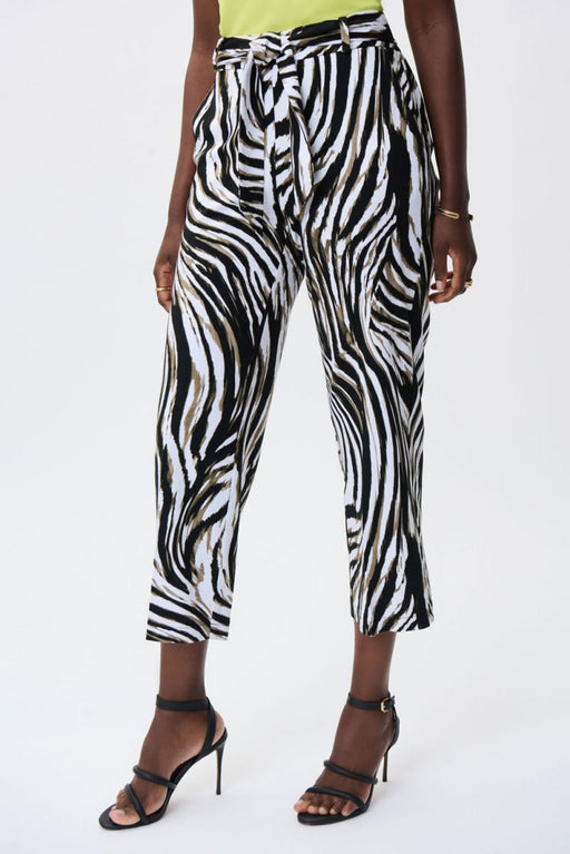 Joseph Ribkoff Style 231116 Vanilla/Multi Zebra Print Belted Pull On Cropped Pants