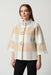 Joseph Ribkoff Style 234908 Vanilla/Oatmea/Grey Check 3/4 Sleeve Fuzzy Knit Jacket