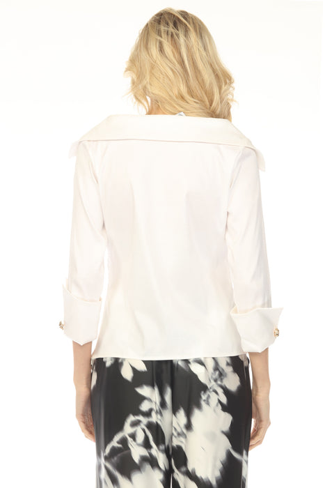 Joseph Ribkoff Vanilla Over the Shoulder Collar 3/4 Sleeve Top 254010