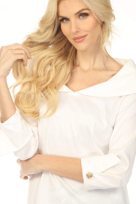 Joseph Ribkoff Vanilla Over the Shoulder Collar 3/4 Sleeve Top 254010