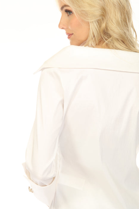 Joseph Ribkoff Vanilla Over the Shoulder Collar 3/4 Sleeve Top 254010