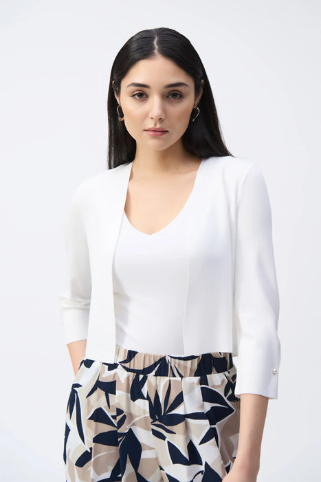 Joseph Ribkoff Style 251900 Vanilla Pearl Accent 3/4 Sleeve Cropped Cover-Up