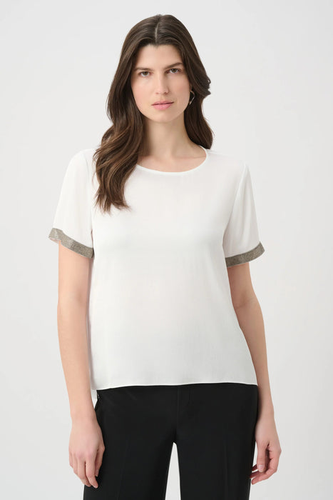 Joseph Ribkoff Rhinestone Trim Short Sleeve Satin Top 261116