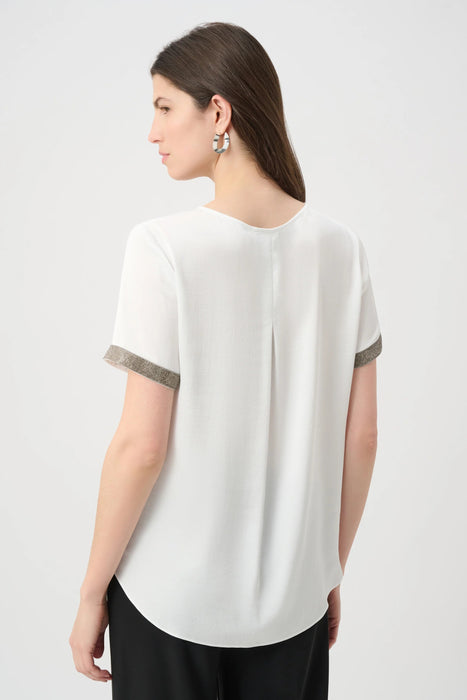 Joseph Ribkoff Rhinestone Trim Short Sleeve Satin Top 261116